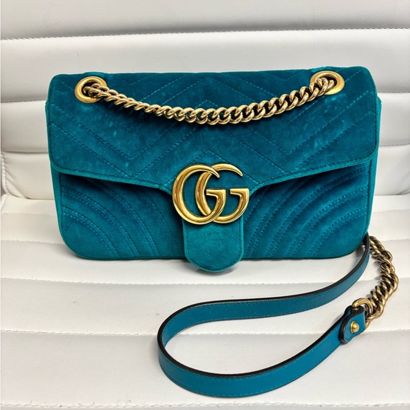 Gucci teal Marmont velvet - Picture 1 of 11